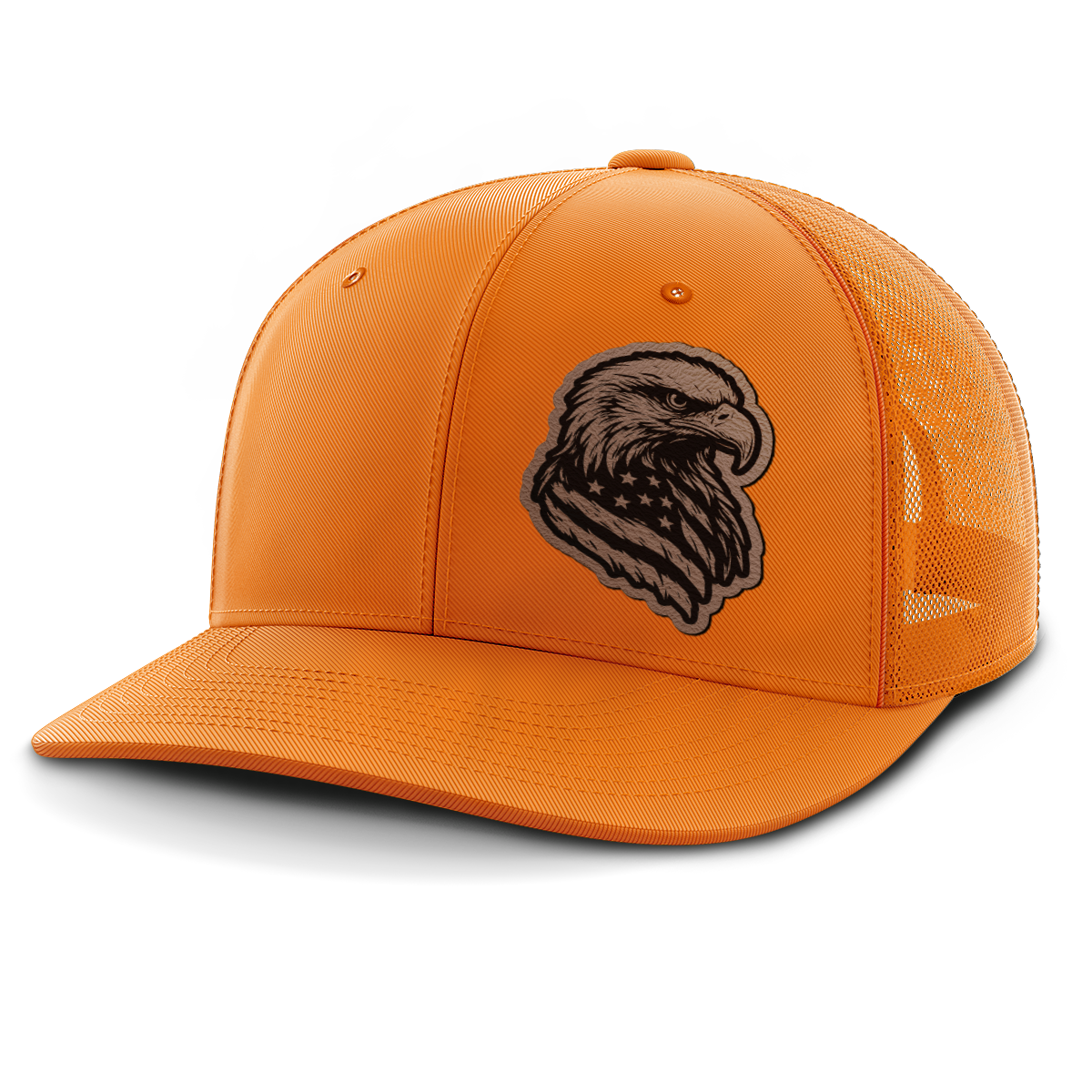 Eagle Flag (left), Leather Patch Trucker Hat