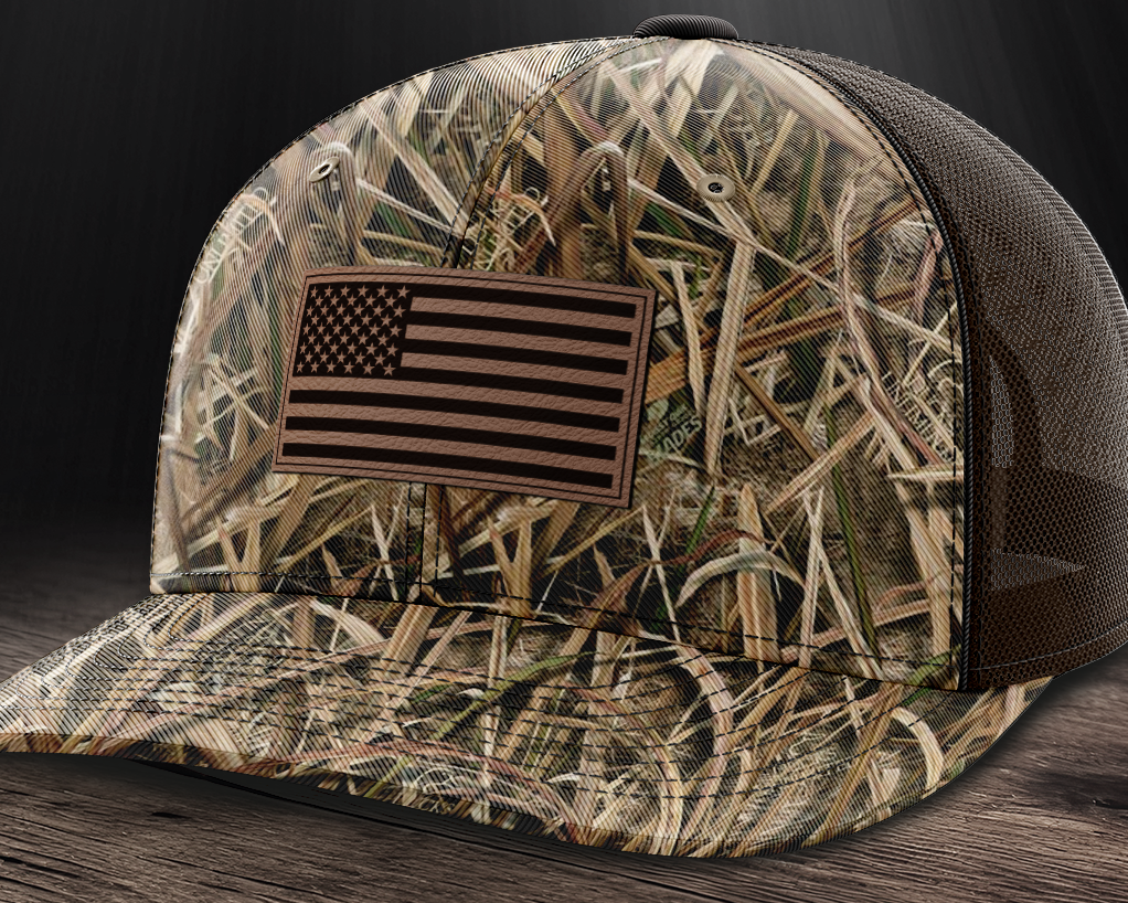 American Flag, Leather Patch Trucker Hat