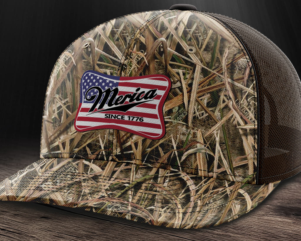 Merica Flag, Leather Patch Trucker Hat