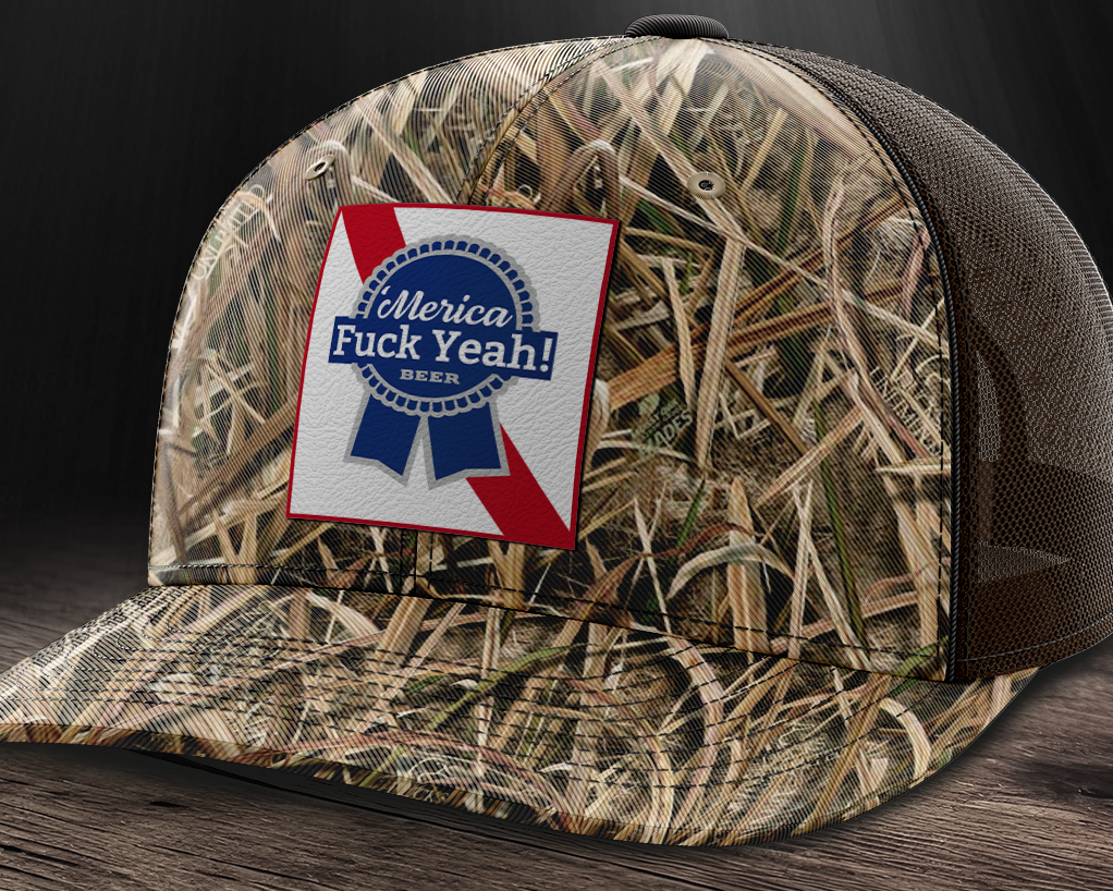 Merica F Yeah, Leather Patch Trucker Hat