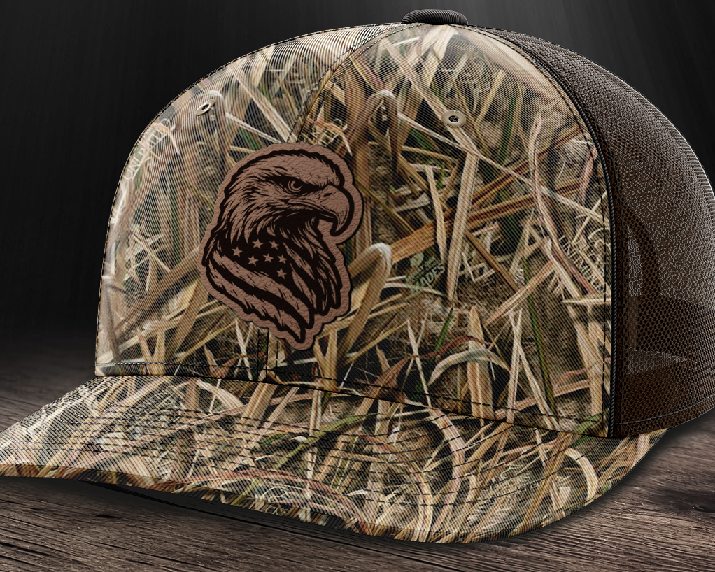 Eagle Flag, Leather Patch Trucker Hat
