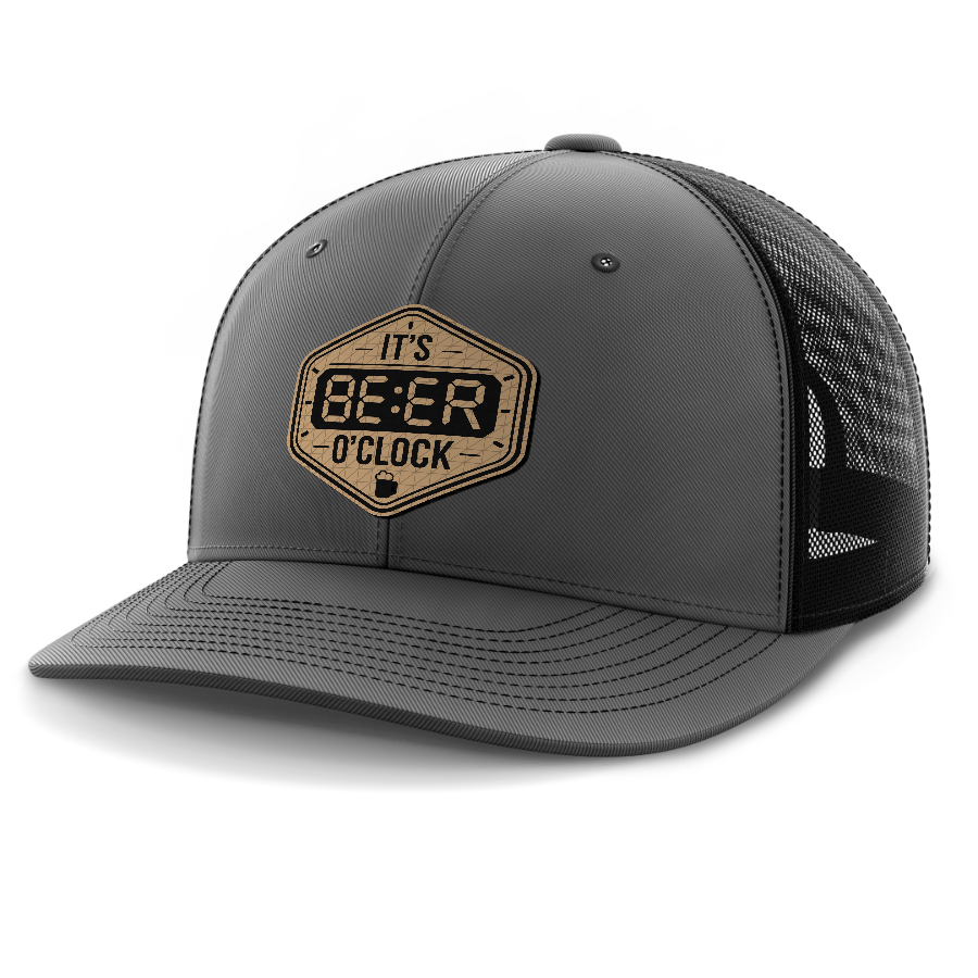 Beer O'Clock — 6 Panel Mid Profile Mesh Back Trucker Hat — Dark Gray | Black