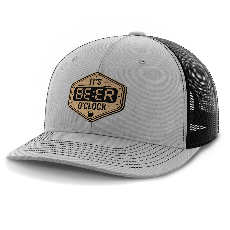Beer O'Clock — 6 Panel Mid Profile Mesh Back Trucker Hat — Heather Gray | Black