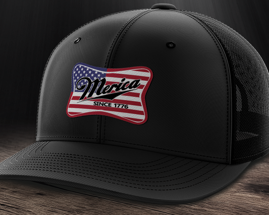 Merica Flag, Leather Patch Trucker Hat