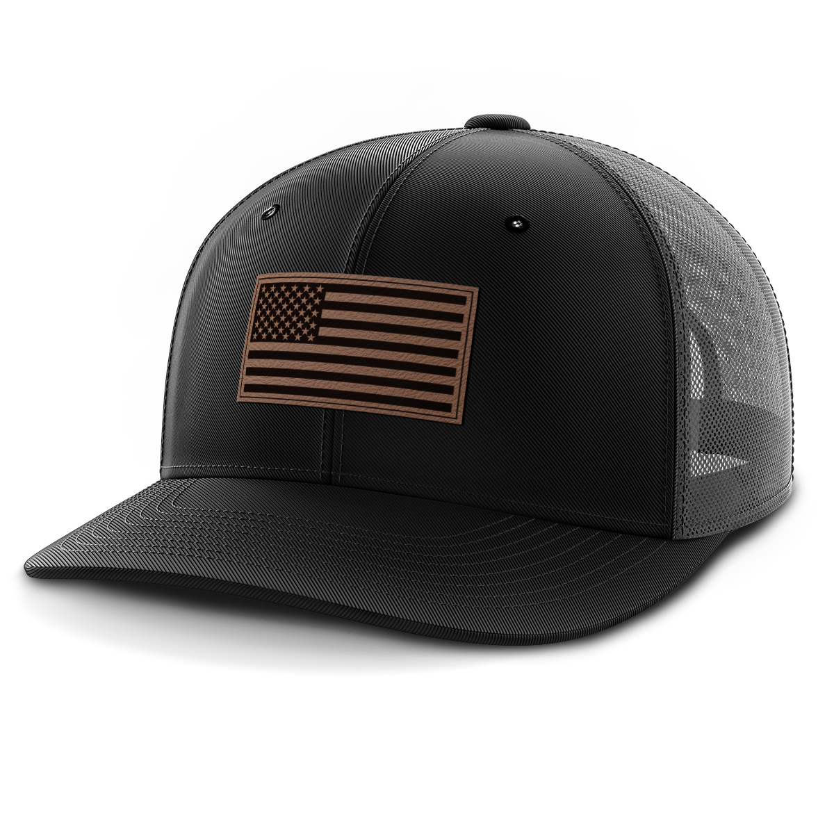 American Flag, Leather Patch Trucker Hat