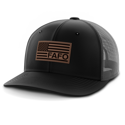F Around and Find Out, FAFO Flag Hat, Leather Patch Trucker Hat