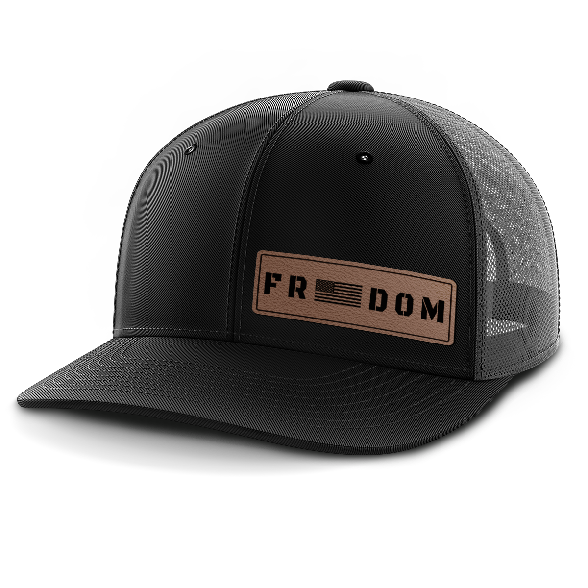 Freedom (left), Leather Patch Trucker Hat