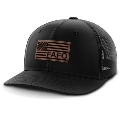 F Around and Find Out, FAFO Flag Hat, Leather Patch Trucker Hat