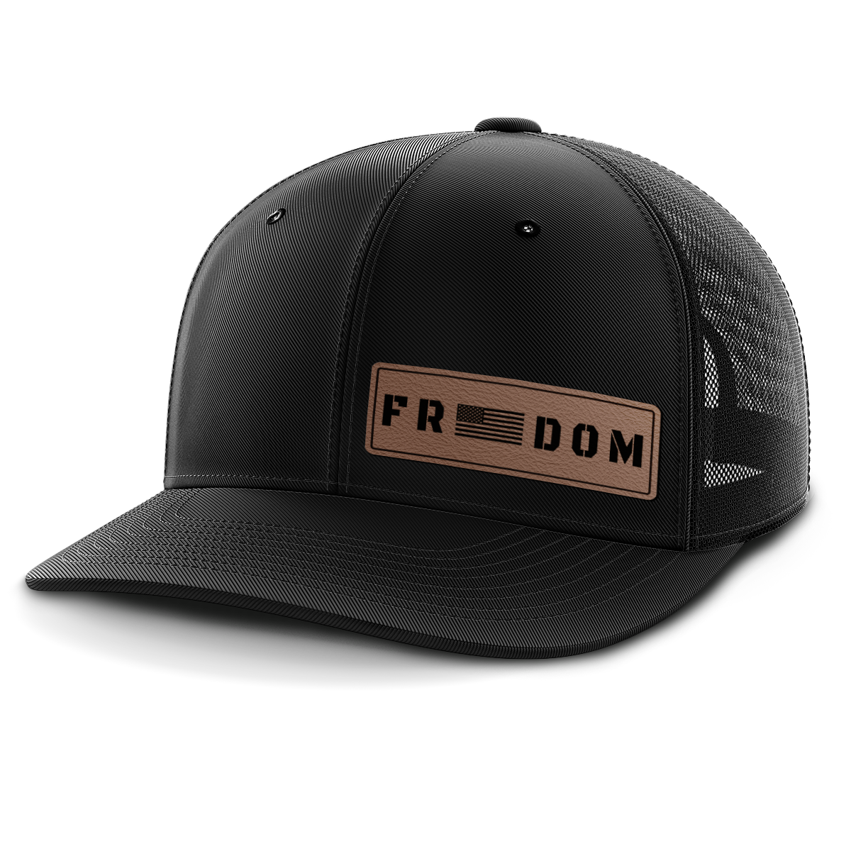 Freedom (left), Leather Patch Trucker Hat