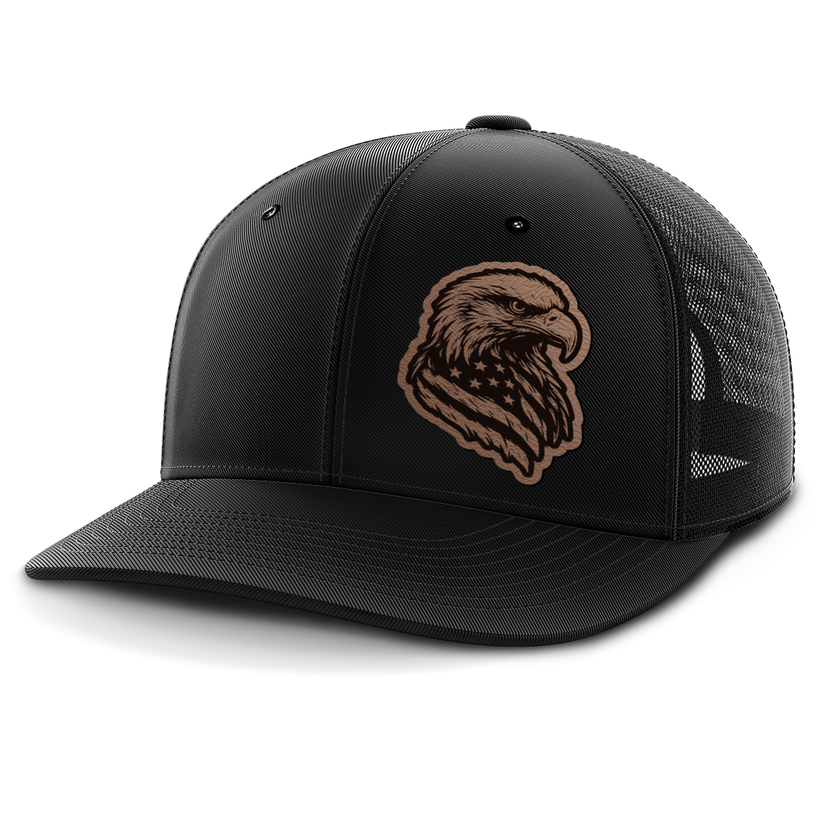 Eagle Flag (left), Leather Patch Trucker Hat