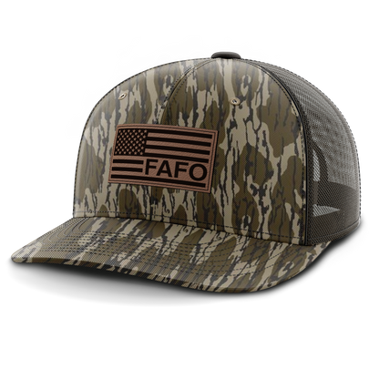 F Around and Find Out, FAFO Flag Hat, Leather Patch Trucker Hat