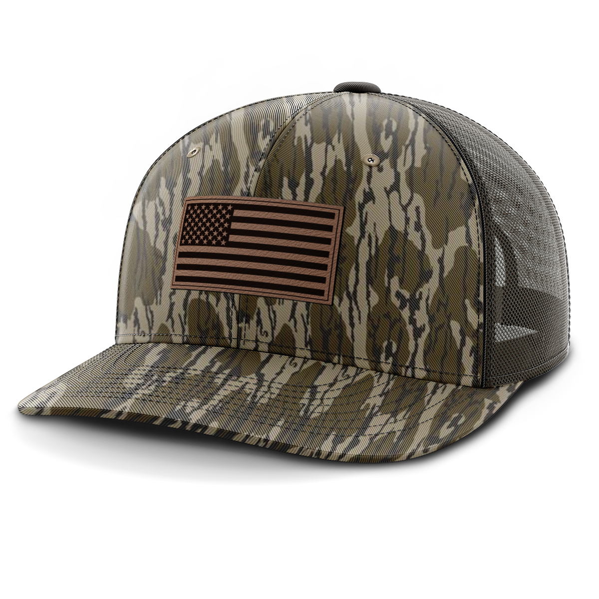 American Flag, Leather Patch Trucker Hat