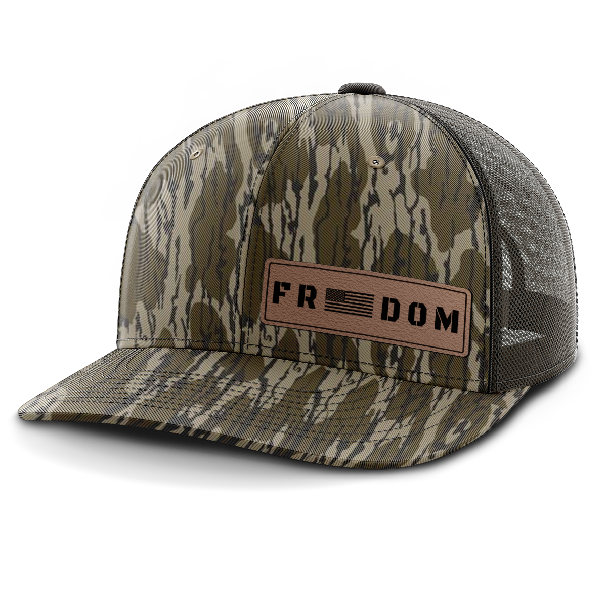 Freedom (left), Leather Patch Trucker Hat