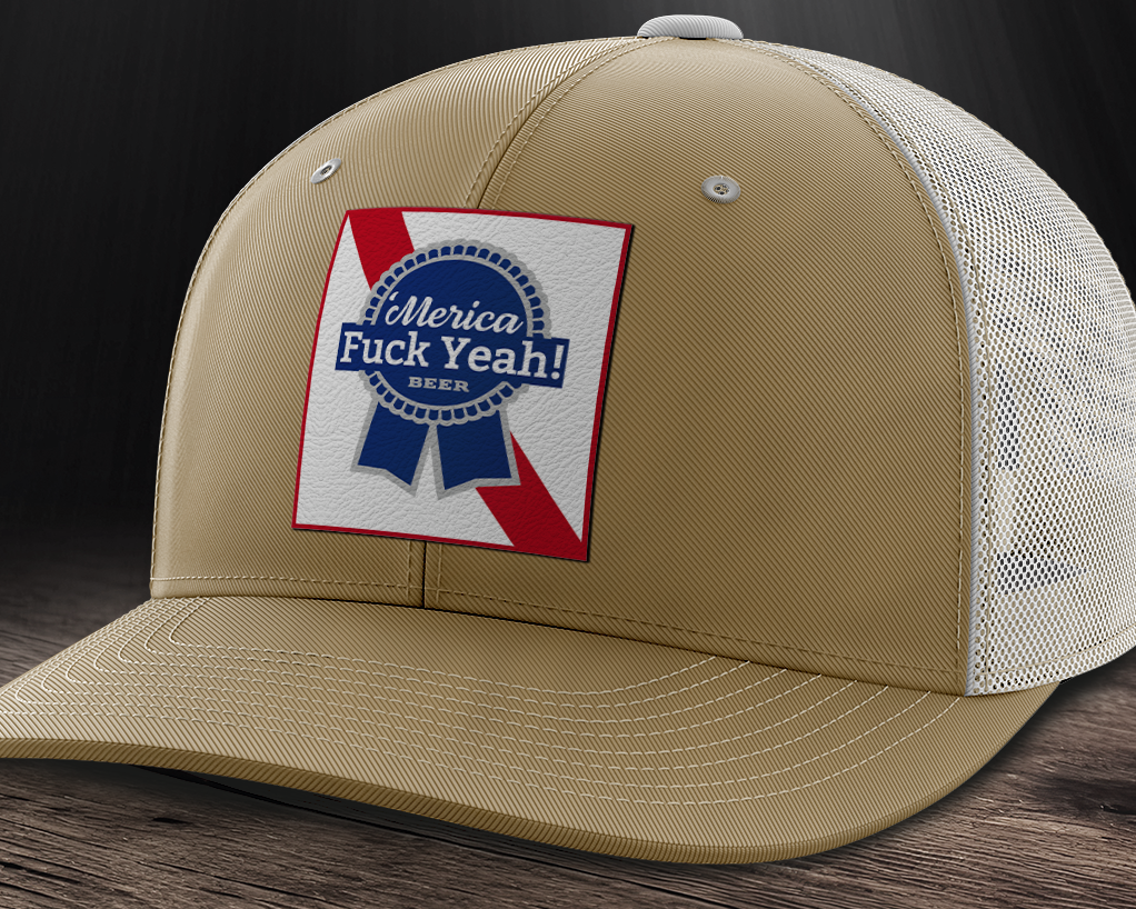 Merica F Yeah, Leather Patch Trucker Hat