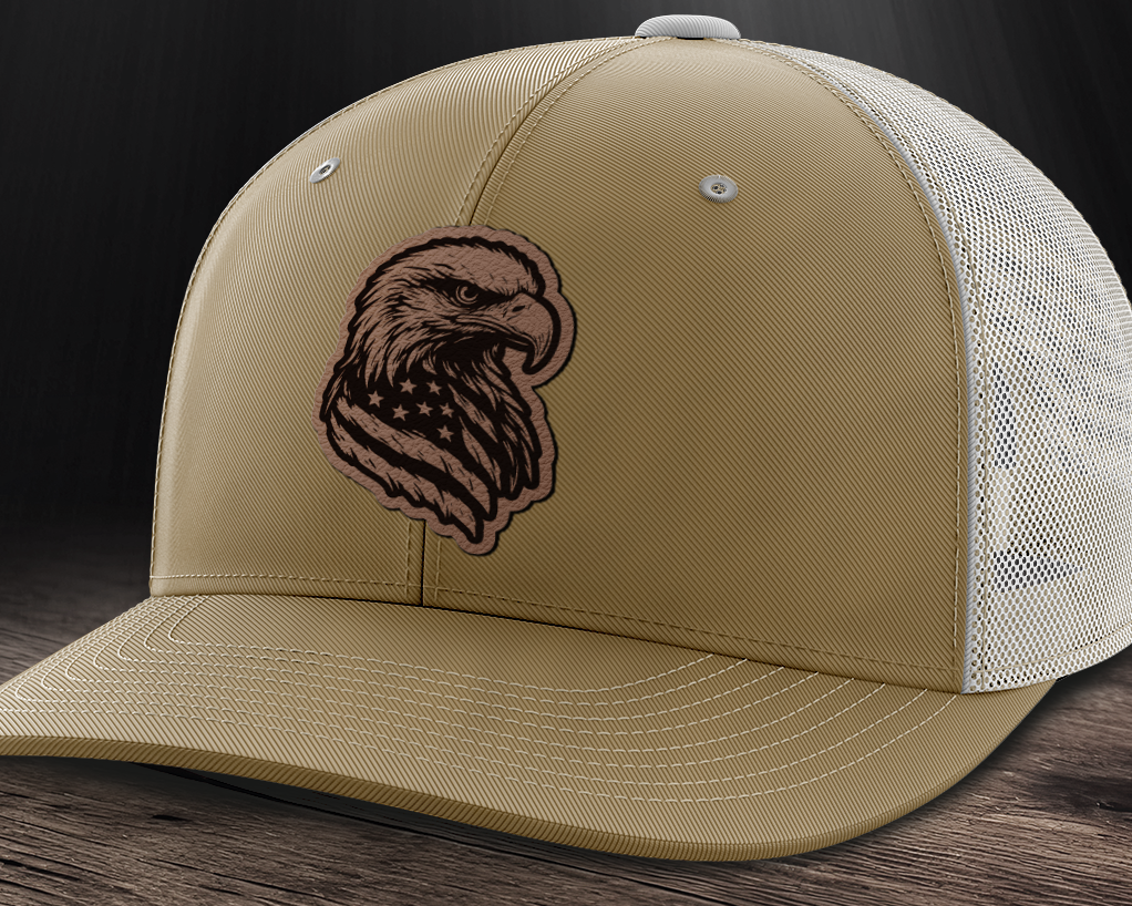 Eagle Flag, Leather Patch Trucker Hat