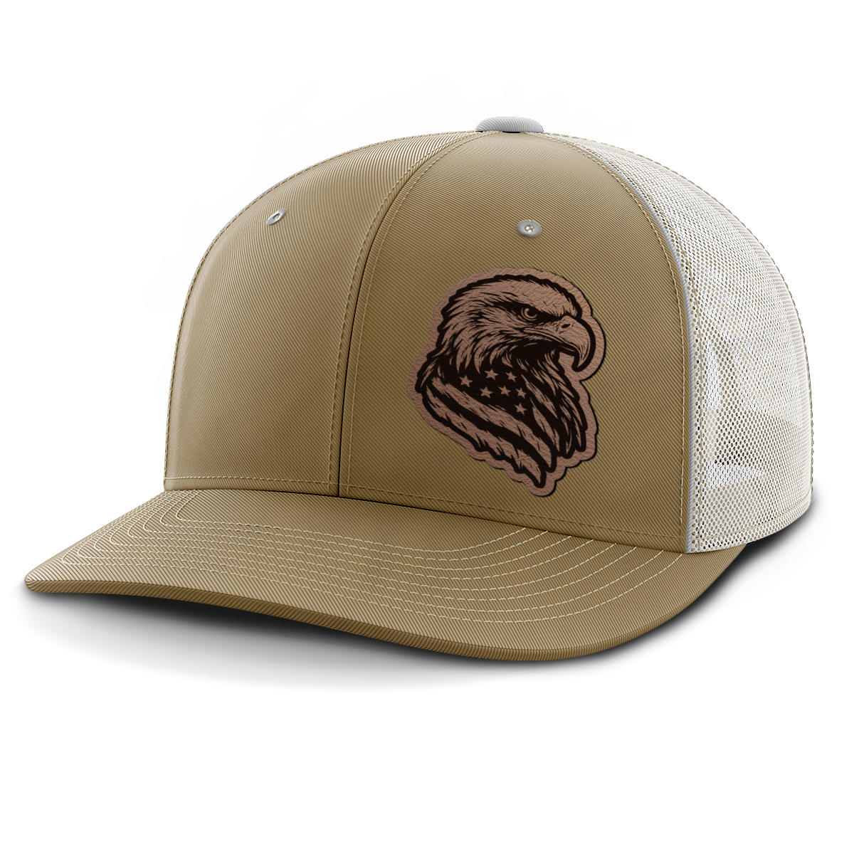 Eagle Flag (left), Leather Patch Trucker Hat
