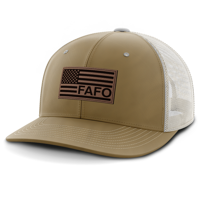 F Around and Find Out, FAFO Flag Hat, Leather Patch Trucker Hat
