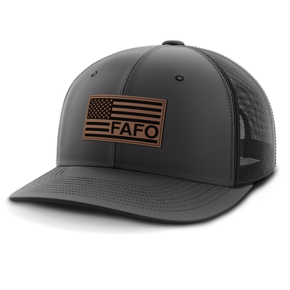 F Around and Find Out, FAFO Flag Hat, Leather Patch Trucker Hat