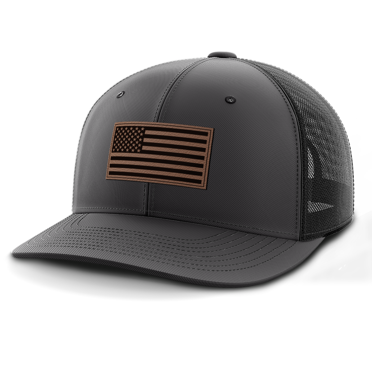 American Flag, Leather Patch Trucker Hat