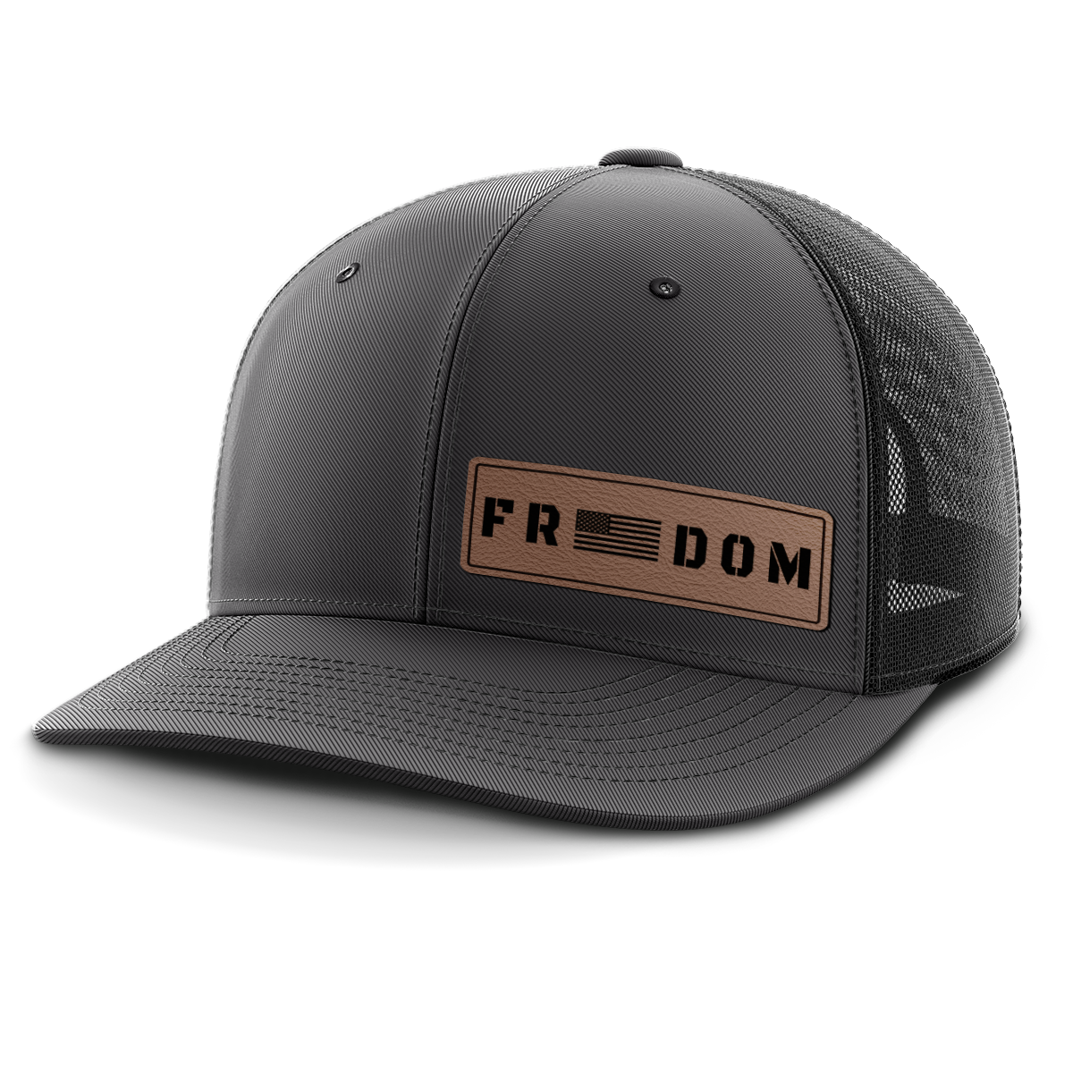 Freedom (left), Leather Patch Trucker Hat
