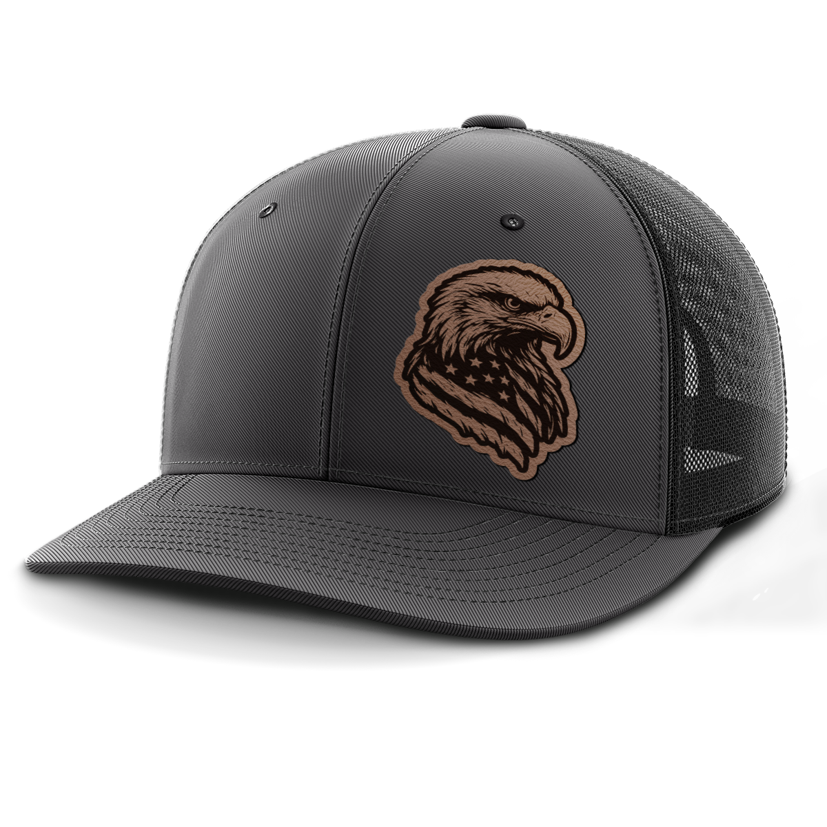 Eagle Flag (left), Leather Patch Trucker Hat