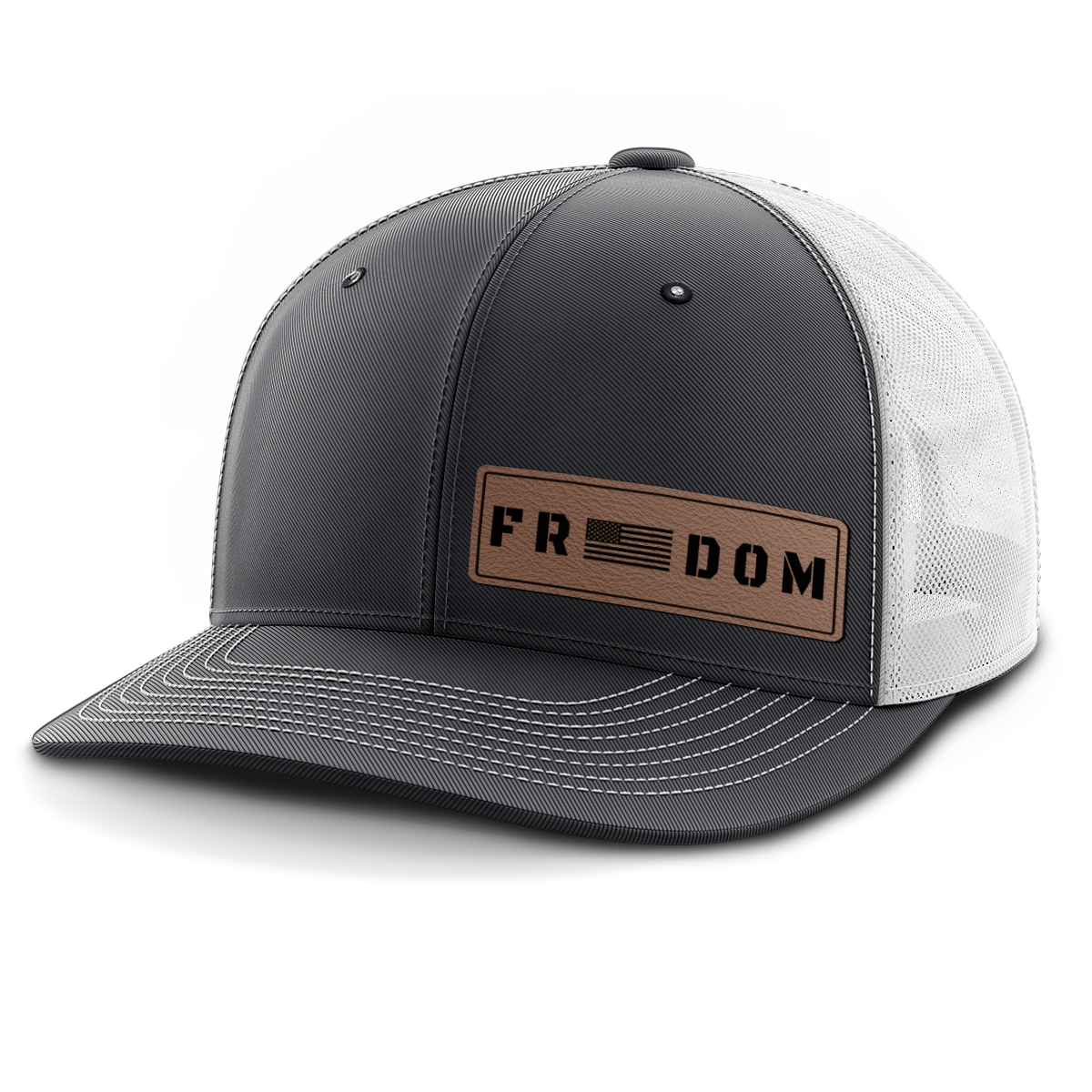 Freedom (left), Leather Patch Trucker Hat