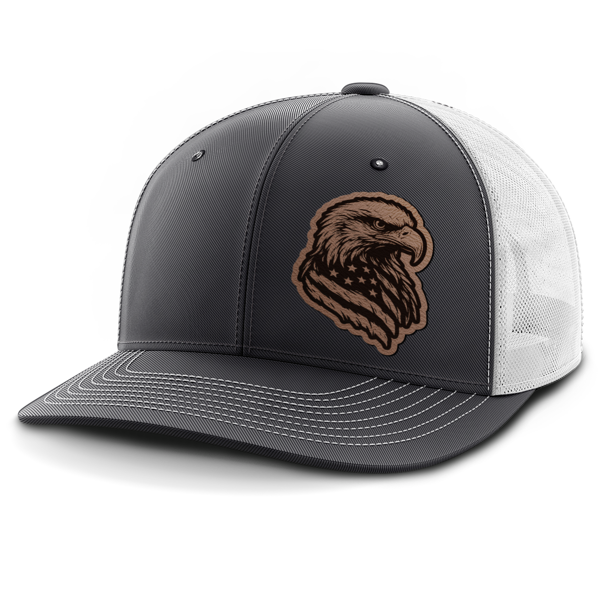 Eagle Flag (left), Leather Patch Trucker Hat