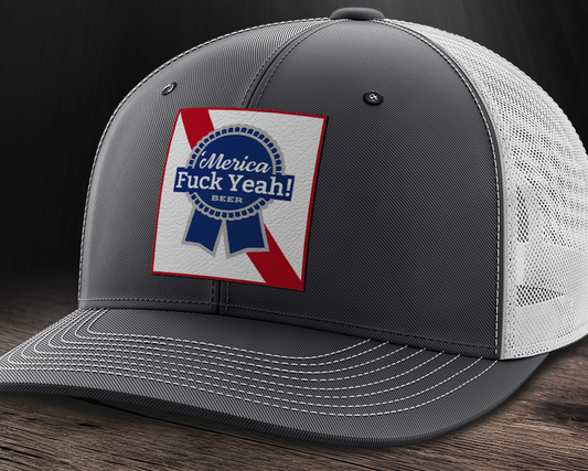 Merica F Yeah, Leather Patch Trucker Hat