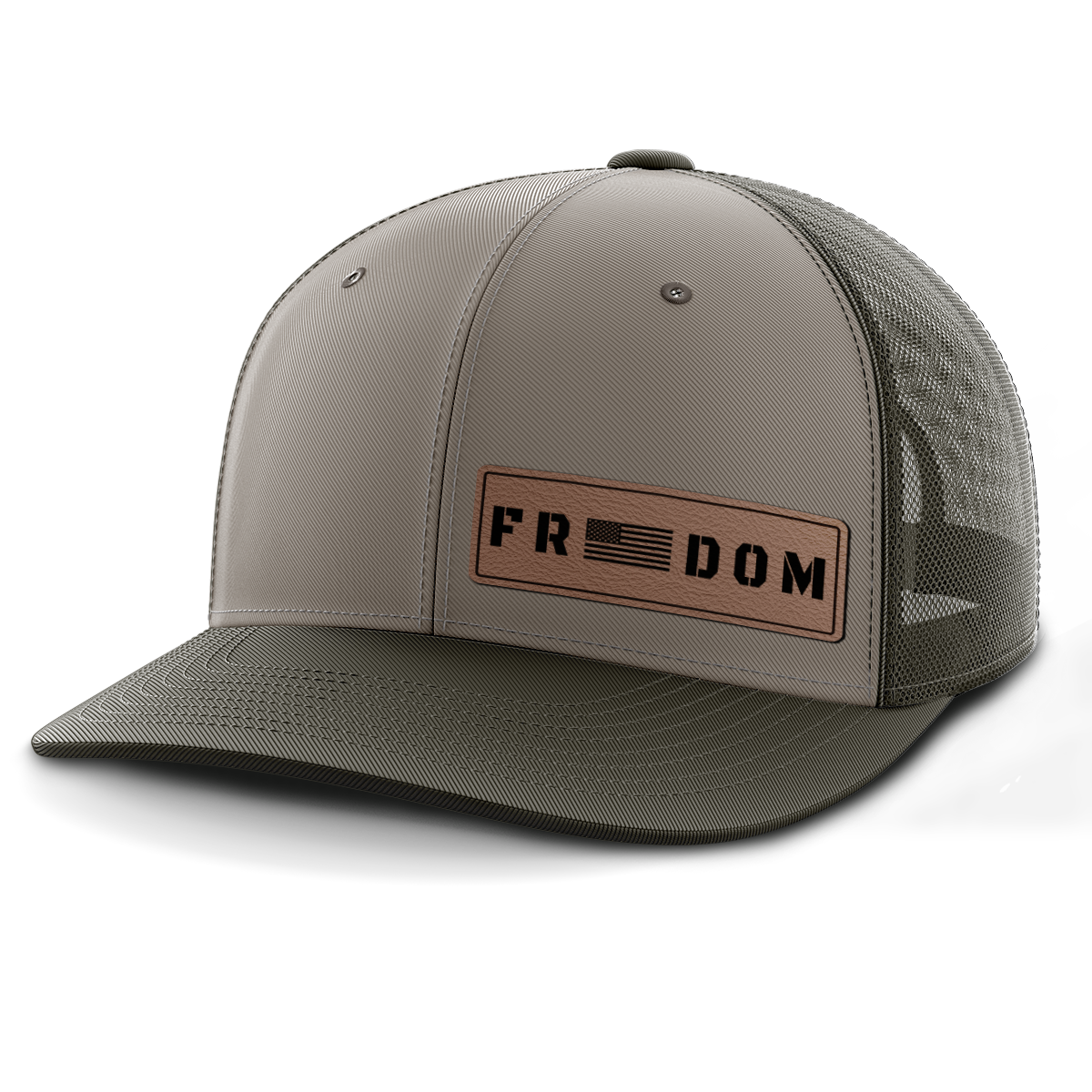 Freedom (left), Leather Patch Trucker Hat
