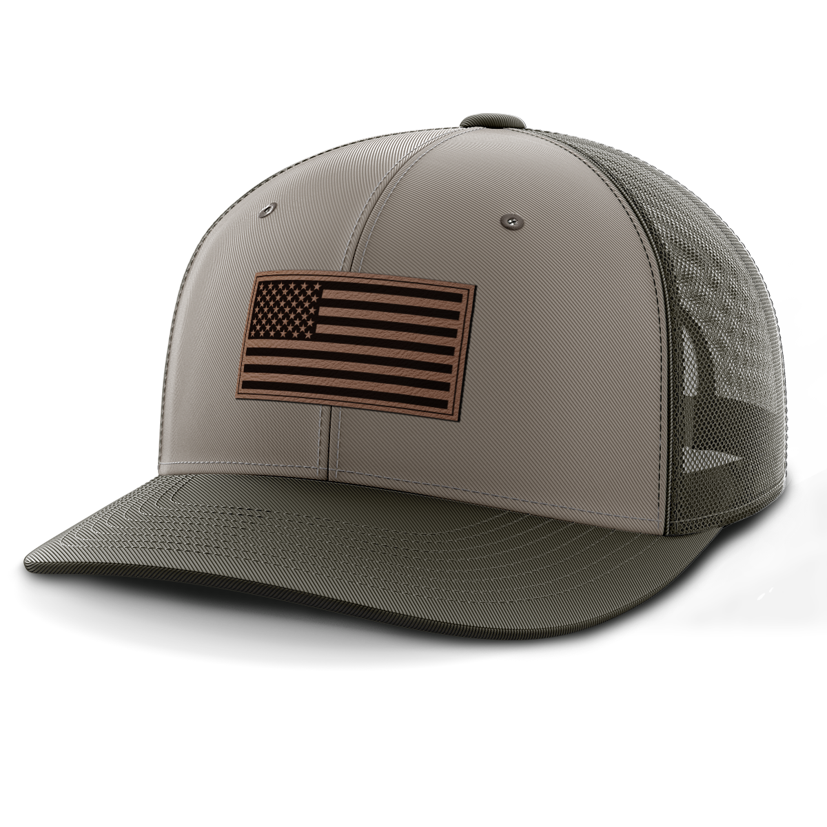 American Flag, Leather Patch Trucker Hat