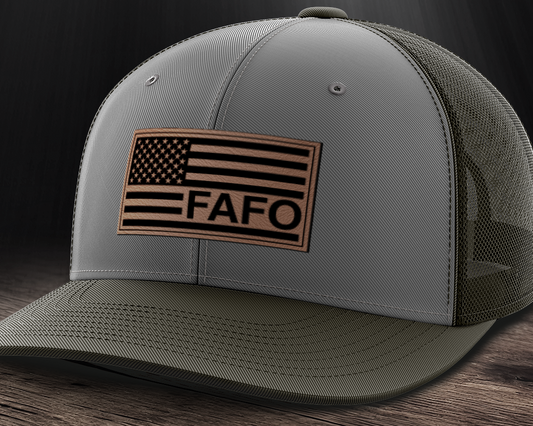 F Around and Find Out, FAFO Flag Hat, Leather Patch Trucker Hat