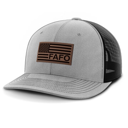 F Around and Find Out, FAFO Flag Hat, Leather Patch Trucker Hat