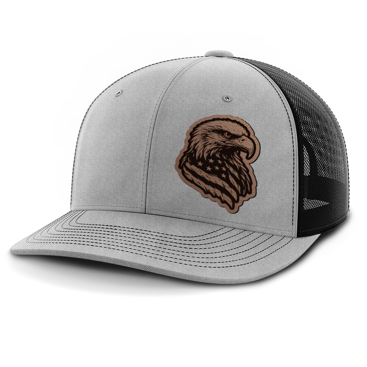 Eagle Flag (left), Leather Patch Trucker Hat