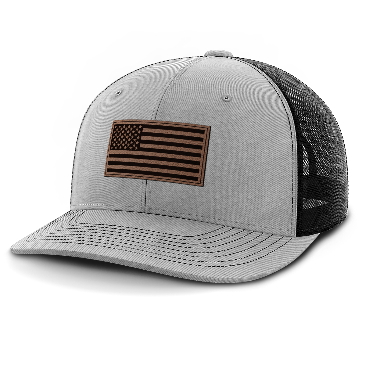 American Flag, Leather Patch Trucker Hat