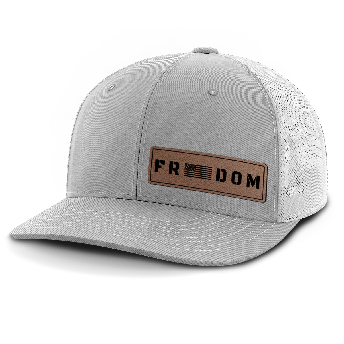 Freedom (left), Leather Patch Trucker Hat