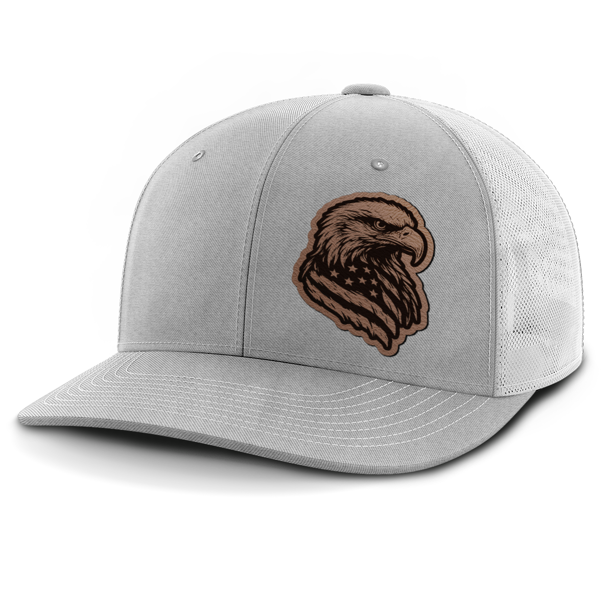 Eagle Flag (left), Leather Patch Trucker Hat