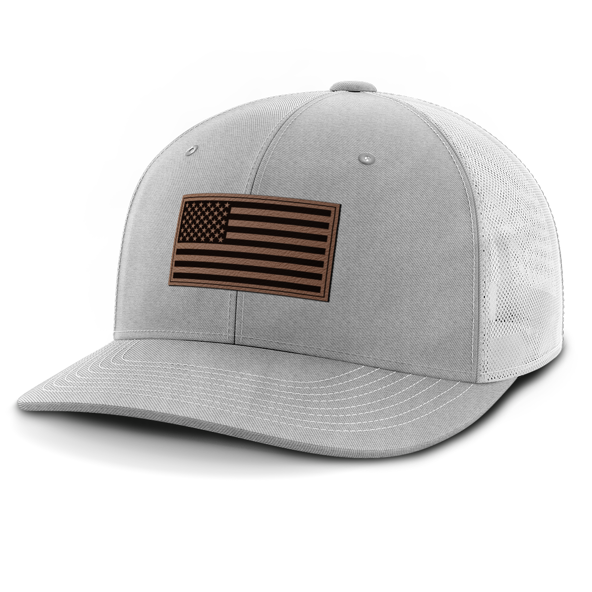 American Flag, Leather Patch Trucker Hat