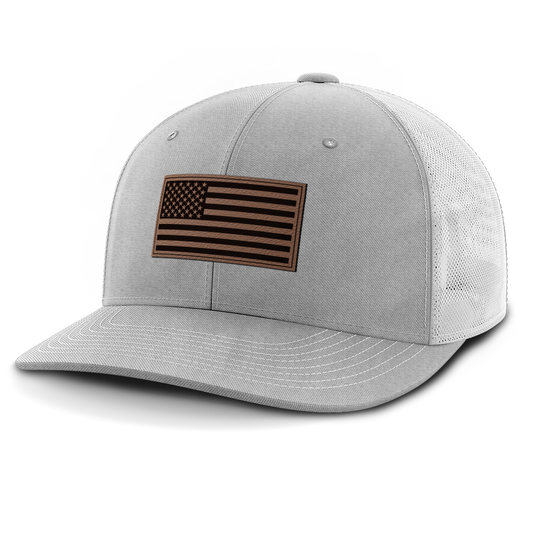 American Flag, Leather Patch Trucker Hat