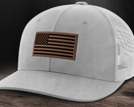 American Flag, Leather Patch Trucker Hat
