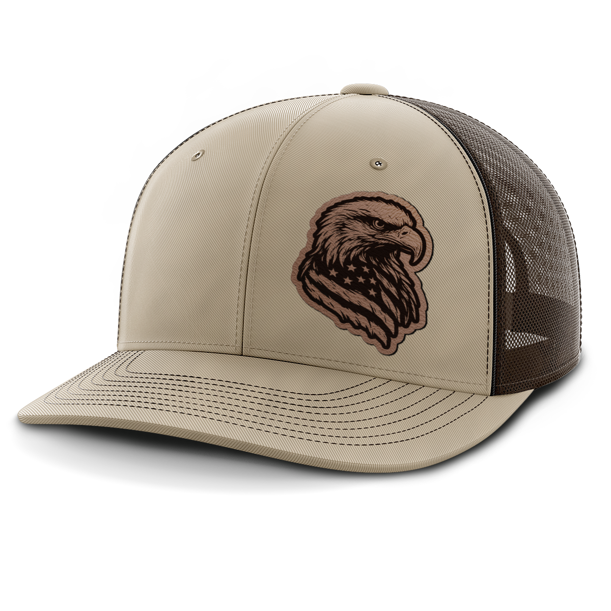 Eagle Flag (left), Leather Patch Trucker Hat