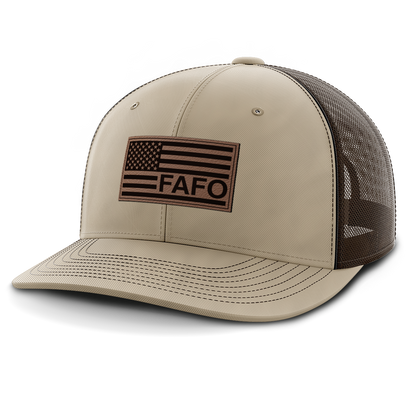 F Around and Find Out, FAFO Flag Hat, Leather Patch Trucker Hat