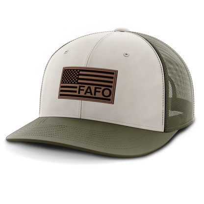 F Around and Find Out, FAFO Flag Hat, Leather Patch Trucker Hat