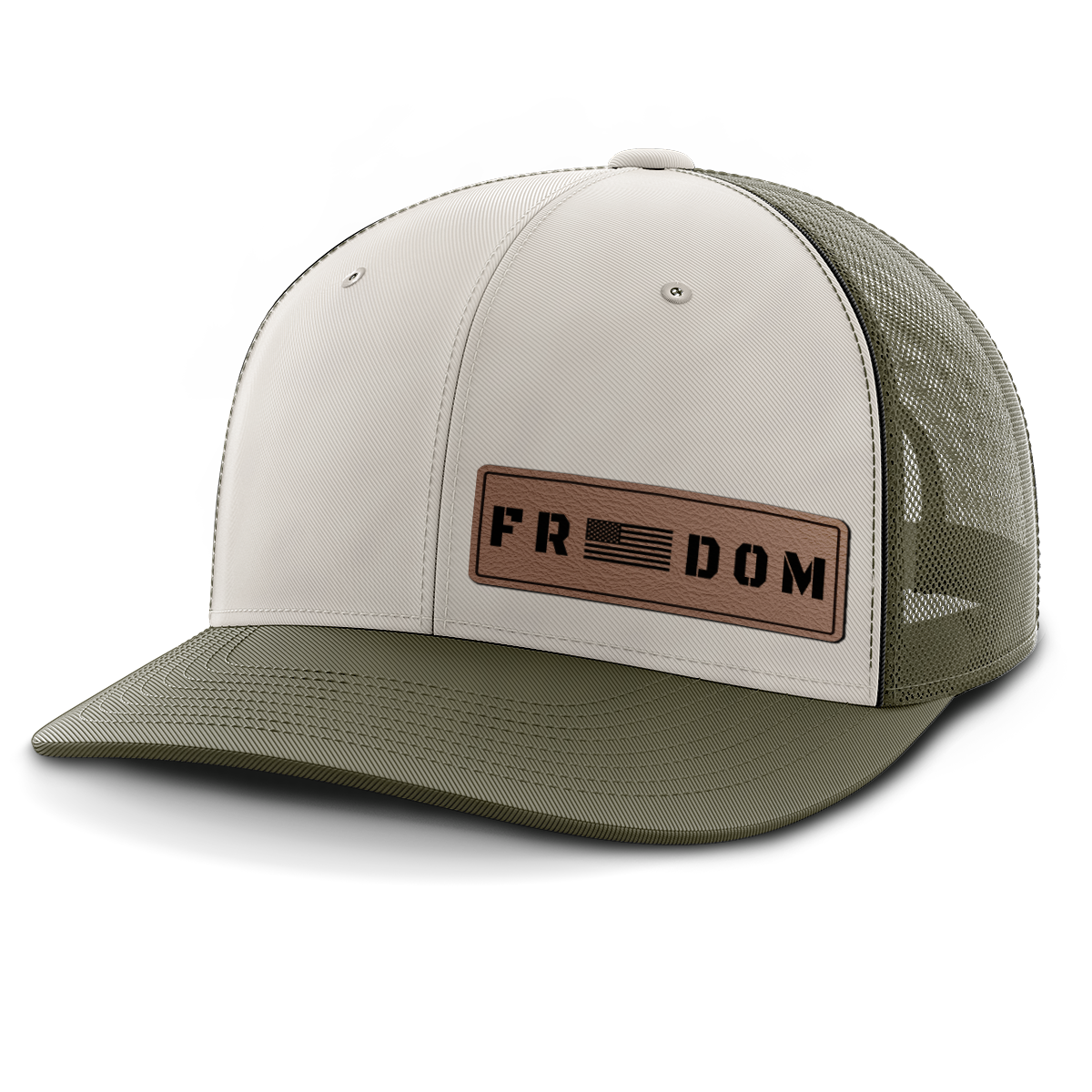 Freedom (left), Leather Patch Trucker Hat