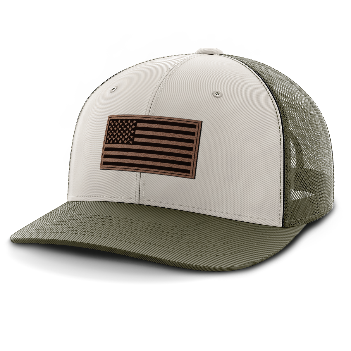American Flag, Leather Patch Trucker Hat