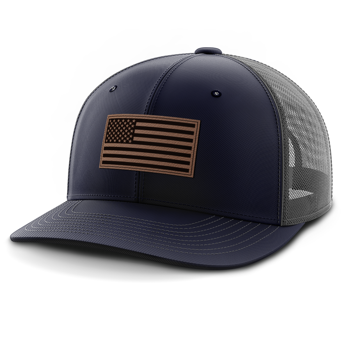 American Flag, Leather Patch Trucker Hat