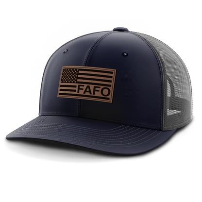 F Around and Find Out, FAFO Flag Hat, Leather Patch Trucker Hat