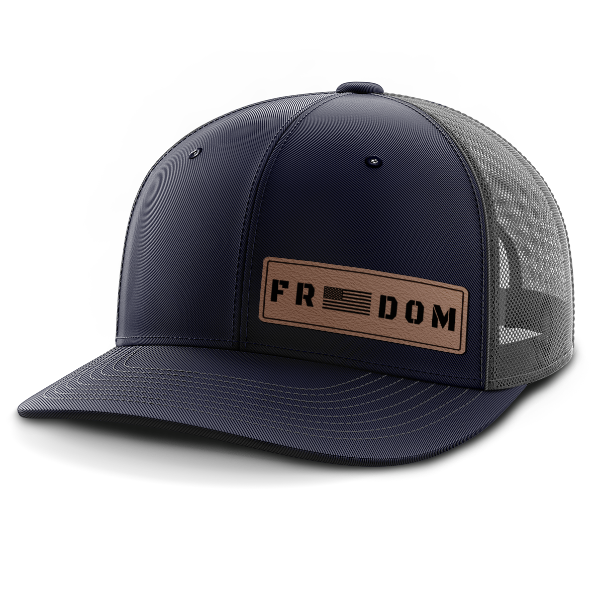 Freedom (left), Leather Patch Trucker Hat