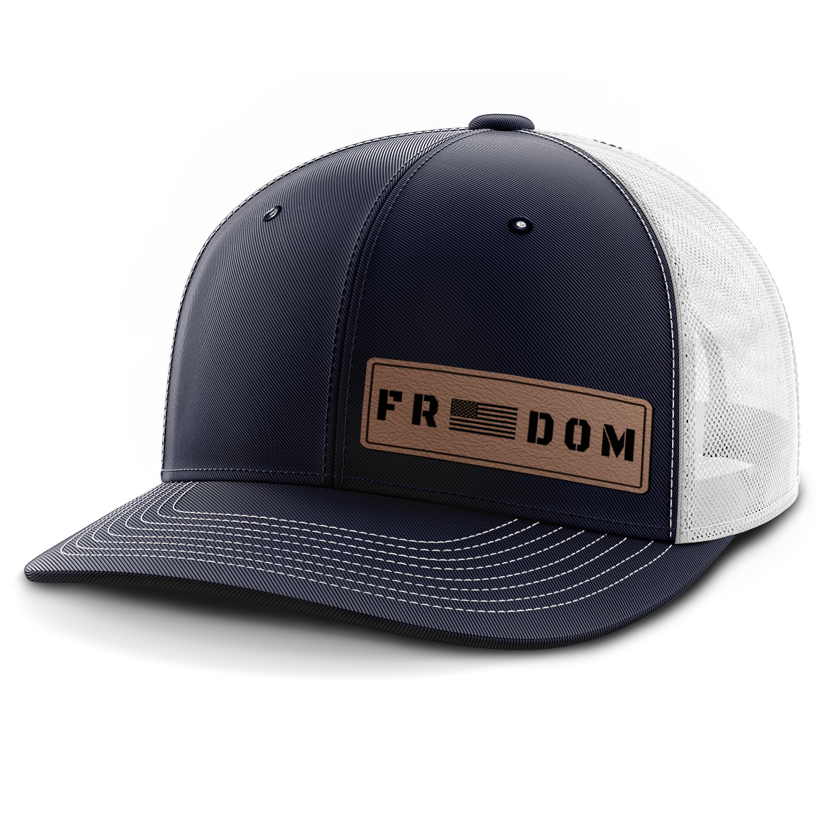 Freedom (left), Leather Patch Trucker Hat