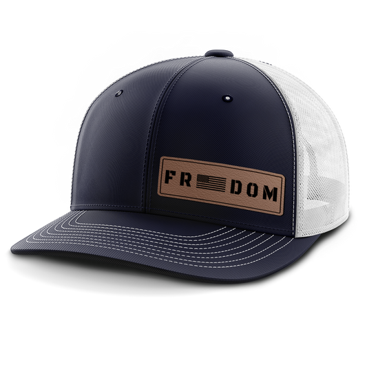 Freedom (left), Leather Patch Trucker Hat