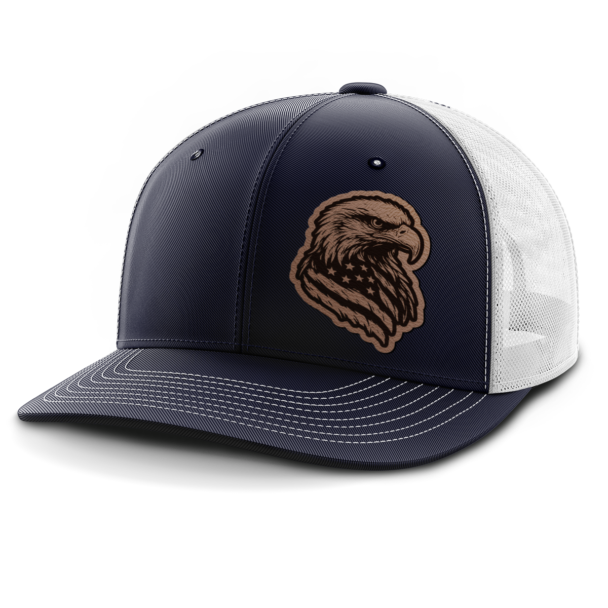 Eagle Flag (left), Leather Patch Trucker Hat